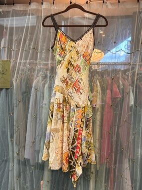 y2k euro beaded safari graphic print midi dress